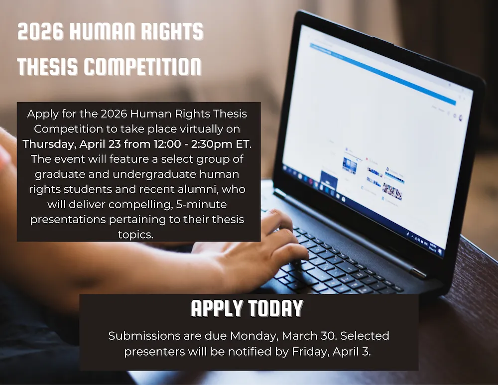 Flyer with information about the 2026 Human Rights Thesis Competition