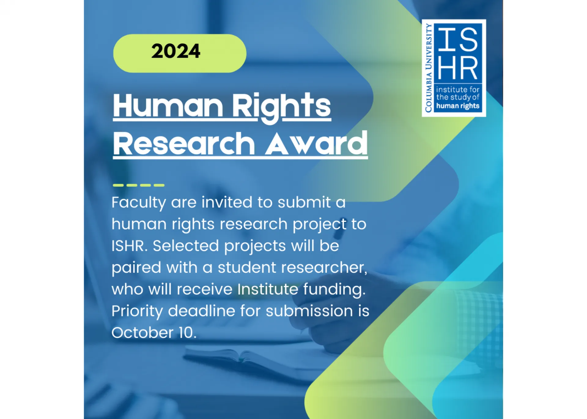 Graphic promoting 2024 Human Rights Research Award 