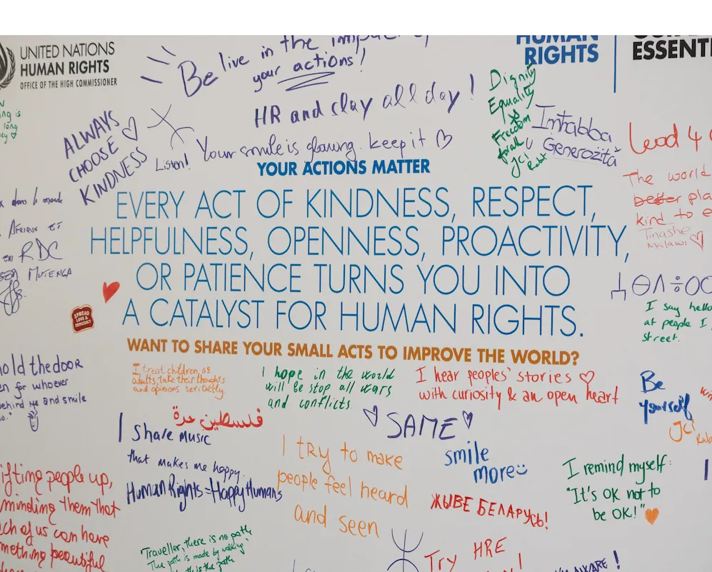 A white board with writing in different colors.