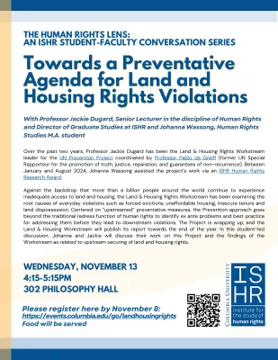 Towards a Preventative Agenda for Land and Housing Rights Violations - An ISHR Student-Faculty Conversation Series
