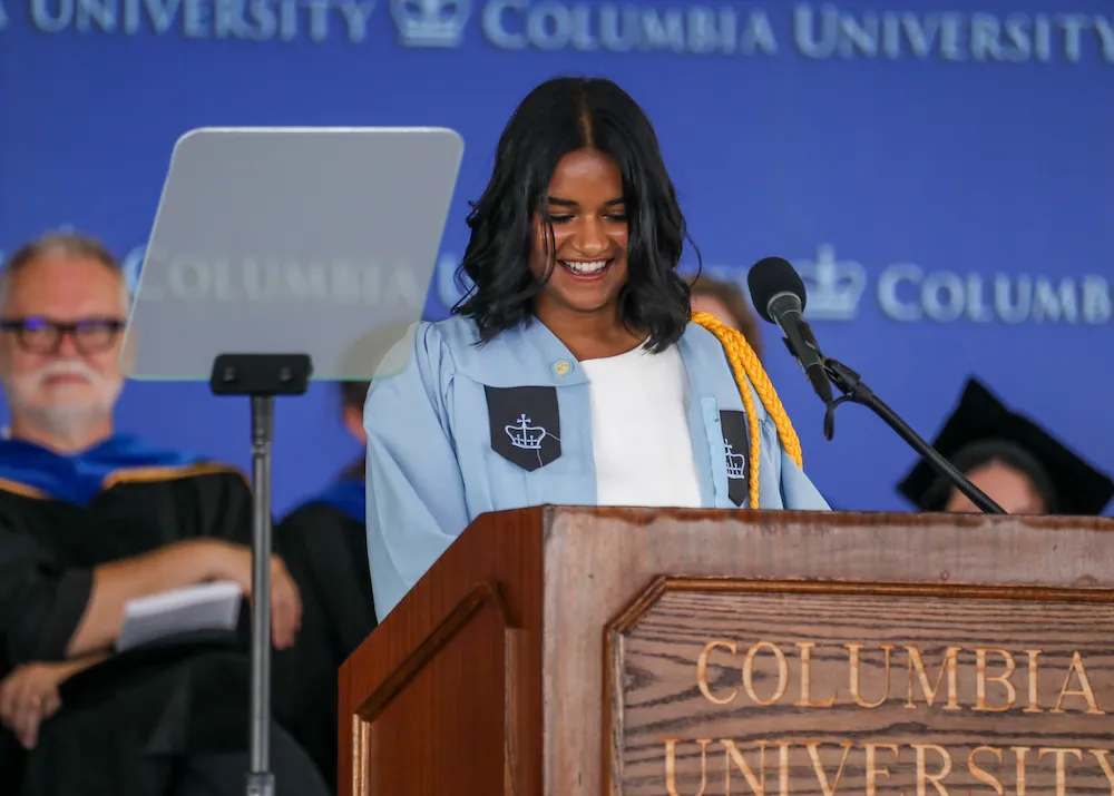 Student giving a speech at graduation